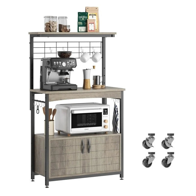 31.5" Rolling Baker's Rack - Adjustable Height, 3 Tier Shelves, Cabinet, Wheels/Feet, Industrial Style