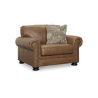 Caramel Oversized Accent Chair with Nailhead Trim - Genuine Leather, Roll Arms, 54W x 40D x 40H - Transitional Living Room Furniture