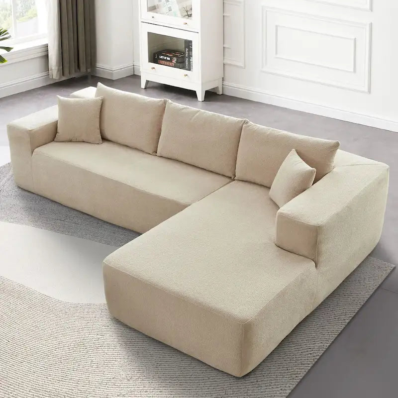 105.5" Velvet Sectional Chaise Sofa - 2-Piece Modular with Pocket Springs - High-Density Foam Upholstered Couch with Pillows