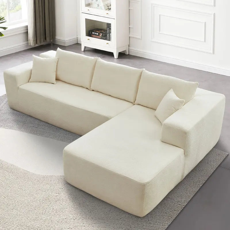 105.5" Velvet Sectional Chaise Sofa - 2-Piece Modular with Pocket Springs - High-Density Foam Upholstered Couch with Pillows