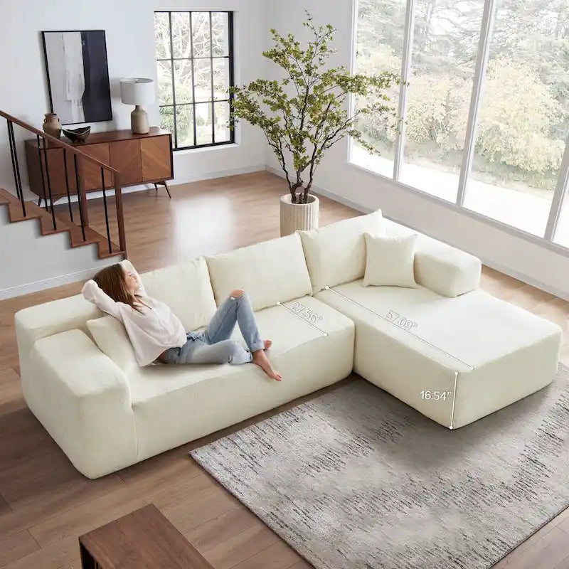 105.5" Velvet Sectional Chaise Sofa - 2-Piece Modular with Pocket Springs - High-Density Foam Upholstered Couch with Pillows