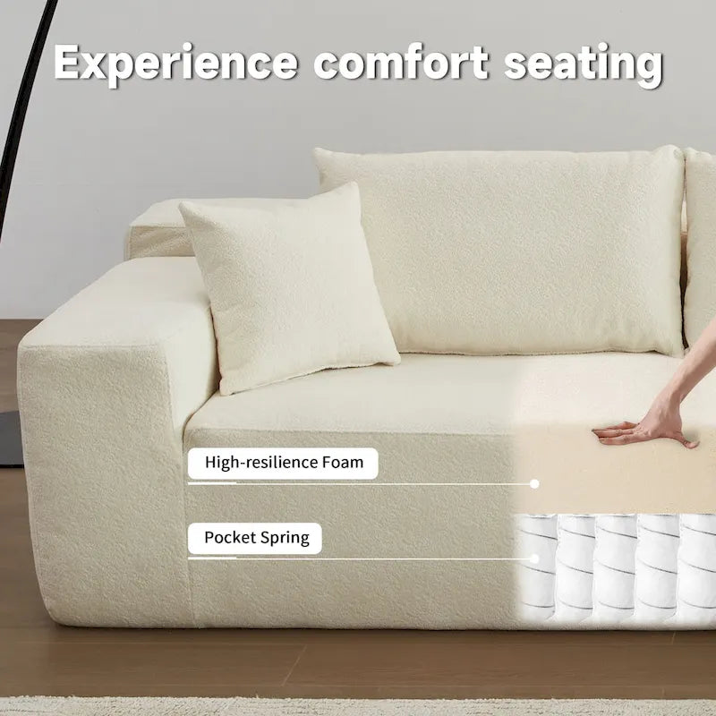 105.5" Velvet Sectional Chaise Sofa - 2-Piece Modular with Pocket Springs - High-Density Foam Upholstered Couch with Pillows