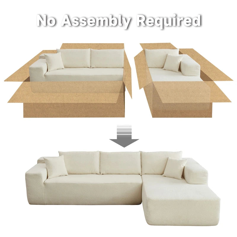 105.5" Velvet Sectional Chaise Sofa - 2-Piece Modular with Pocket Springs - High-Density Foam Upholstered Couch with Pillows