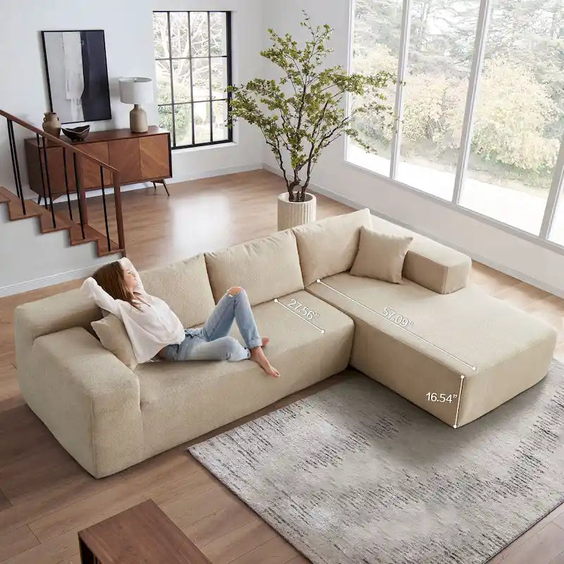 105.5" Velvet Sectional Chaise Sofa - 2-Piece Modular with Pocket Springs - High-Density Foam Upholstered Couch with Pillows