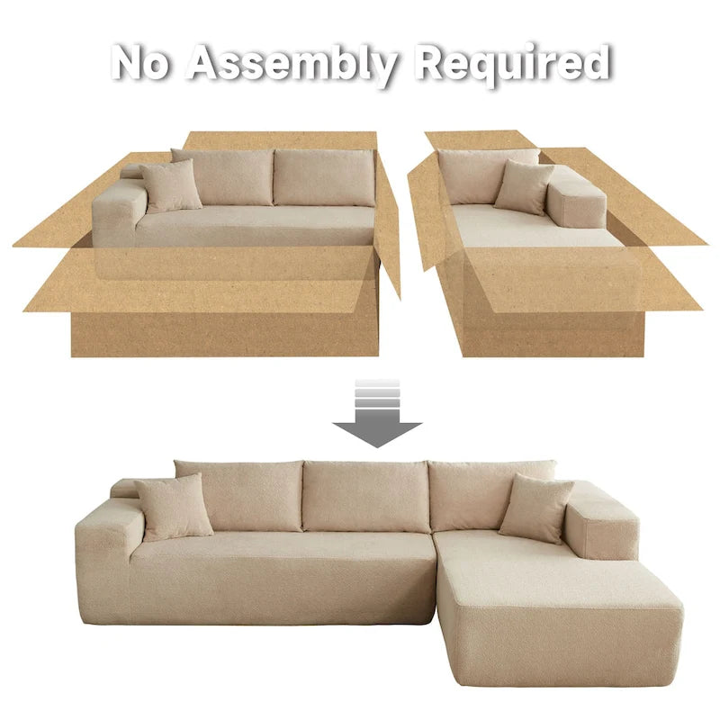 105.5" Velvet Sectional Chaise Sofa - 2-Piece Modular with Pocket Springs - High-Density Foam Upholstered Couch with Pillows