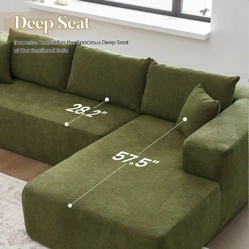 105.5" Velvet Sectional Chaise Sofa - 2-Piece Modular with Pocket Springs - High-Density Foam Upholstered Couch with Pillows