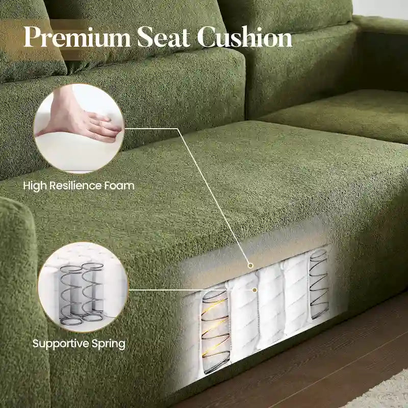 105.5" Velvet Sectional Chaise Sofa - 2-Piece Modular with Pocket Springs - High-Density Foam Upholstered Couch with Pillows