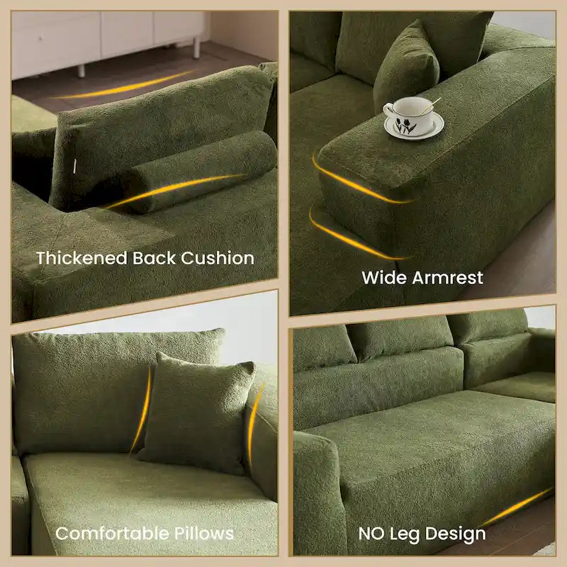 105.5" Velvet Sectional Chaise Sofa - 2-Piece Modular with Pocket Springs - High-Density Foam Upholstered Couch with Pillows