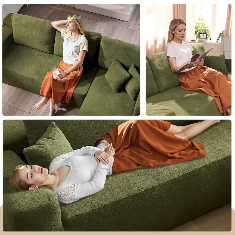 105.5" Velvet Sectional Chaise Sofa - 2-Piece Modular with Pocket Springs - High-Density Foam Upholstered Couch with Pillows