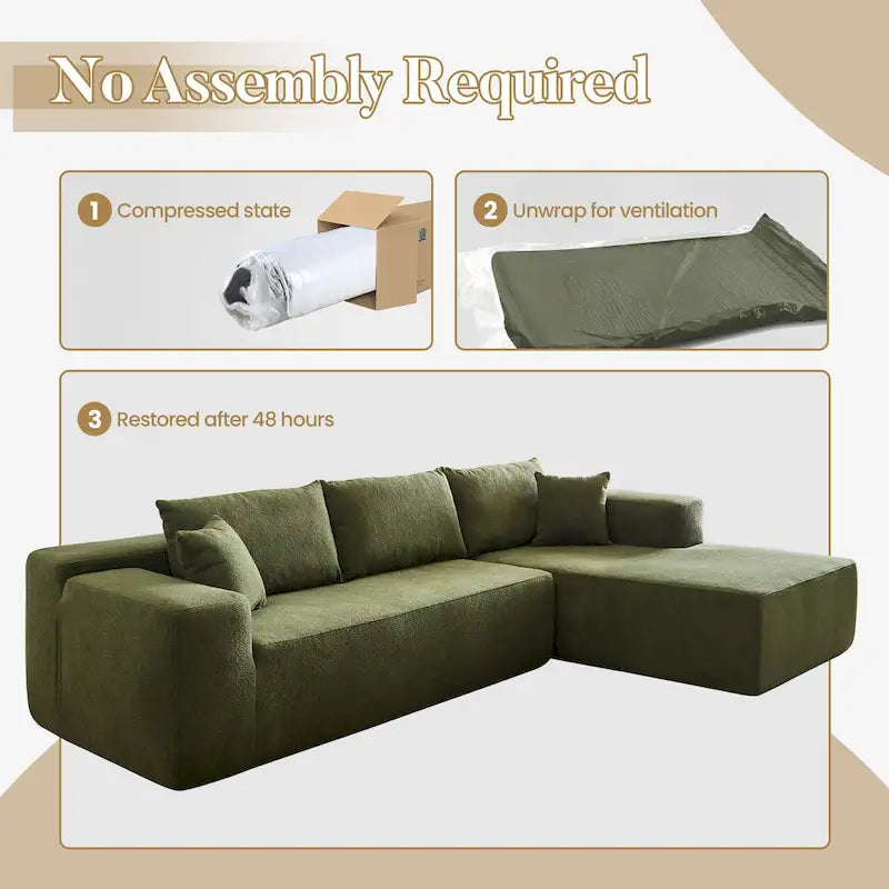 105.5" Velvet Sectional Chaise Sofa - 2-Piece Modular with Pocket Springs - High-Density Foam Upholstered Couch with Pillows
