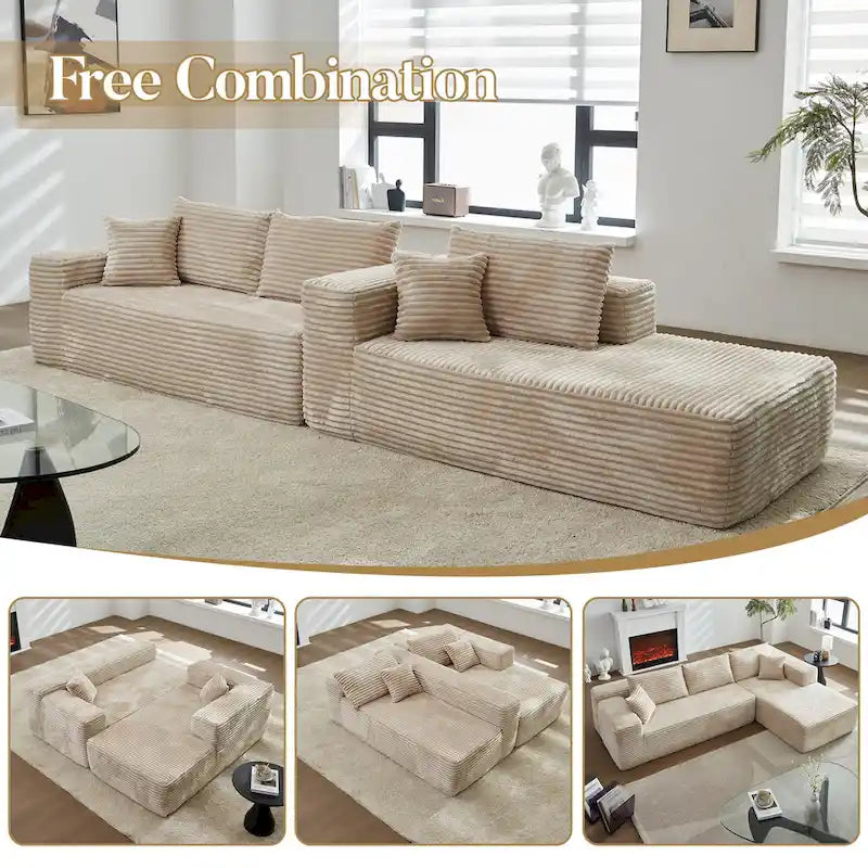 105.5" Velvet Sectional Chaise Sofa - 2-Piece Modular with Pocket Springs - High-Density Foam Upholstered Couch with Pillows