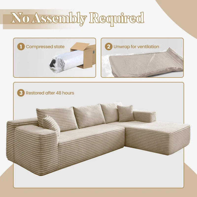 105.5" Velvet Sectional Chaise Sofa - 2-Piece Modular with Pocket Springs - High-Density Foam Upholstered Couch with Pillows
