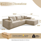 105.5" Velvet Sectional Chaise Sofa - 2-Piece Modular with Pocket Springs - High-Density Foam Upholstered Couch with Pillows