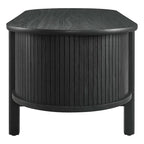 Oval Coffee Table with Fluted Details - Mid-Century Modern, Open Shelf, 169lbs Capacity, Wood Grain Laminate