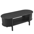 Oval Coffee Table with Fluted Details - Mid-Century Modern, Open Shelf, 169lbs Capacity, Wood Grain Laminate