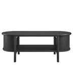 Oval Coffee Table with Fluted Details - Mid-Century Modern, Open Shelf, 169lbs Capacity, Wood Grain Laminate
