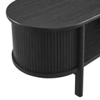 Oval Coffee Table with Fluted Details - Mid-Century Modern, Open Shelf, 169lbs Capacity, Wood Grain Laminate