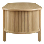 Oval Coffee Table with Fluted Details - Mid-Century Modern, Open Shelf, 169lbs Capacity, Wood Grain Laminate