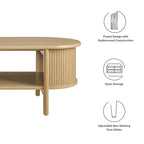 Oval Coffee Table with Fluted Details - Mid-Century Modern, Open Shelf, 169lbs Capacity, Wood Grain Laminate