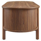 Oval Coffee Table with Fluted Details - Mid-Century Modern, Open Shelf, 169lbs Capacity, Wood Grain Laminate