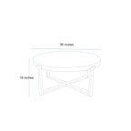 36" Round Wood Coffee Table - Rubberwood Top, Metal X-Base, Gold Finish Legs, 250lbs Capacity, Rustic Style