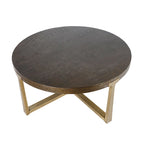 36" Round Wood Coffee Table - Rubberwood Top, Metal X-Base, Gold Finish Legs, 250lbs Capacity, Rustic Style