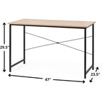 47.24" Desk with X-Style Frame - Engineered Wood, Black Metal, Beech Laminate, 110lbs Capacity, Minimalist Design