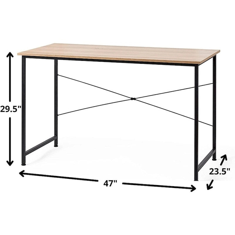 47.24" Desk with X-Style Frame - Engineered Wood, Black Metal, Beech Laminate, 110lbs Capacity, Minimalist Design