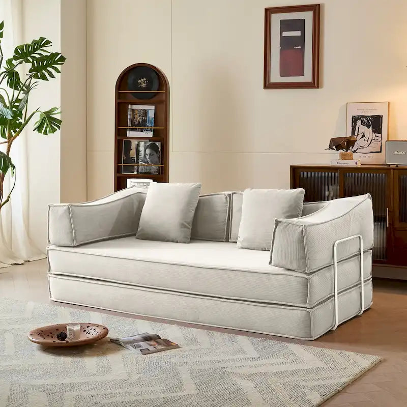 Modern Convertible Sleeper Sofa Bed Corduroy Fabric Modular Sectional Couch Removable Washable Cover Living Room