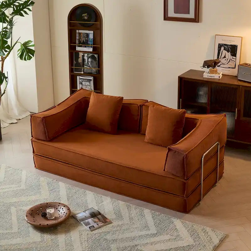 Modern Convertible Sleeper Sofa Bed Corduroy Fabric Modular Sectional Couch Removable Washable Cover Living Room