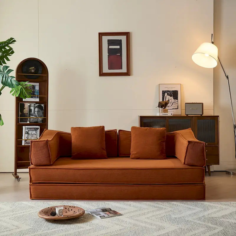 Modern Convertible Sleeper Sofa Bed Corduroy Fabric Modular Sectional Couch Removable Washable Cover Living Room