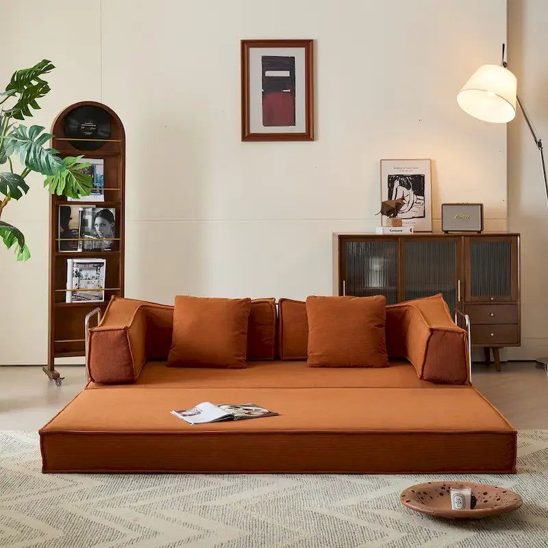 Modern Convertible Sleeper Sofa Bed Corduroy Fabric Modular Sectional Couch Removable Washable Cover Living Room