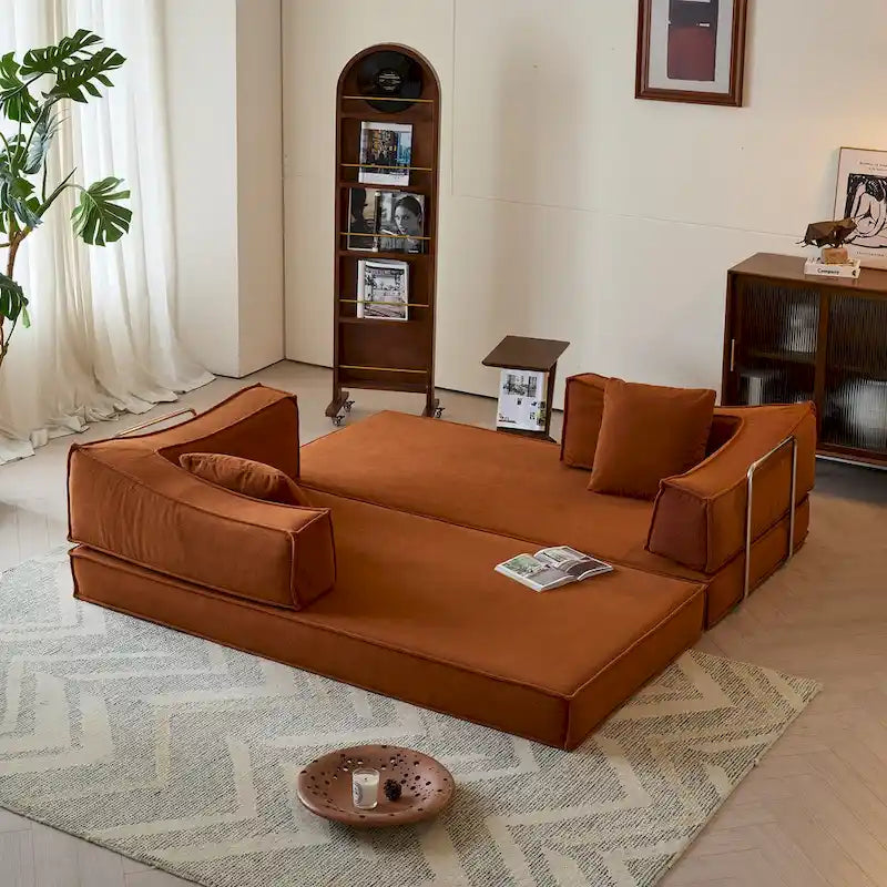 Modern Convertible Sleeper Sofa Bed Corduroy Fabric Modular Sectional Couch Removable Washable Cover Living Room