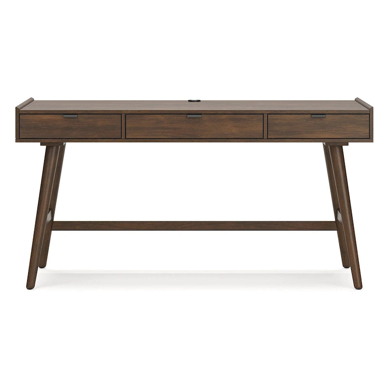 60" Home Office Desk with 3 Drawers - Rubberwood, Mango Veneer, Mid-Century Style, Brown Finish, Cord Management