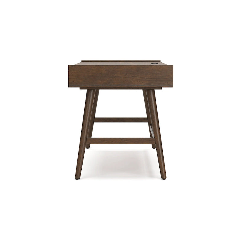 60" Home Office Desk with 3 Drawers - Rubberwood, Mango Veneer, Mid-Century Style, Brown Finish, Cord Management