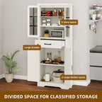 Tall Kitchen Pantry Storage Cabinet - Drawer, Upper & Lower Cabinets, Adjustable Shelf, Engineered Wood, 2 Colors