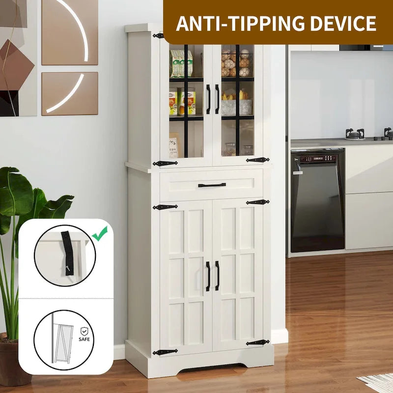 Tall Kitchen Pantry Storage Cabinet - Drawer, Upper & Lower Cabinets, Adjustable Shelf, Engineered Wood, 2 Colors