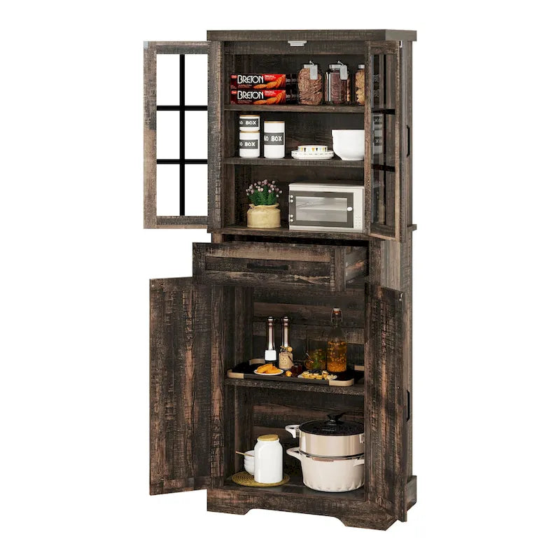 Tall Kitchen Pantry Storage Cabinet - Drawer, Upper & Lower Cabinets, Adjustable Shelf, Engineered Wood, 2 Colors