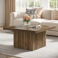 31.5" Square Coffee Table - Mid-Century Modern, Vintage Brown Finish, Engineered Wood, Half-Round Base Design