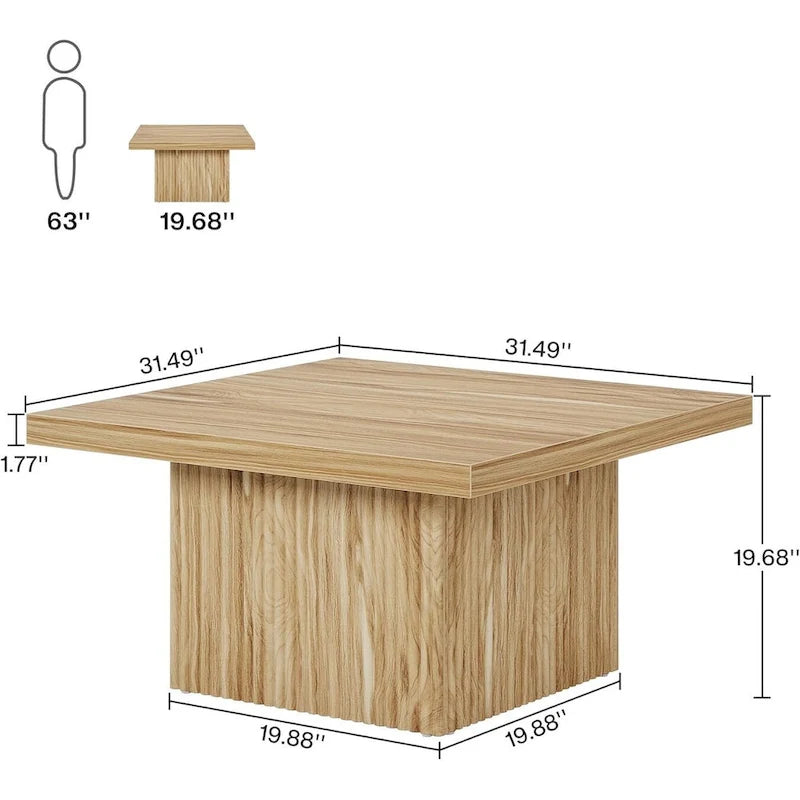 31.5" Square Coffee Table - Mid-Century Modern, Vintage Brown Finish, Engineered Wood, Half-Round Base Design