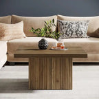 31.5" Square Coffee Table - Mid-Century Modern, Vintage Brown Finish, Engineered Wood, Half-Round Base Design