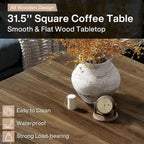 31.5" Square Coffee Table - Mid-Century Modern, Vintage Brown Finish, Engineered Wood, Half-Round Base Design